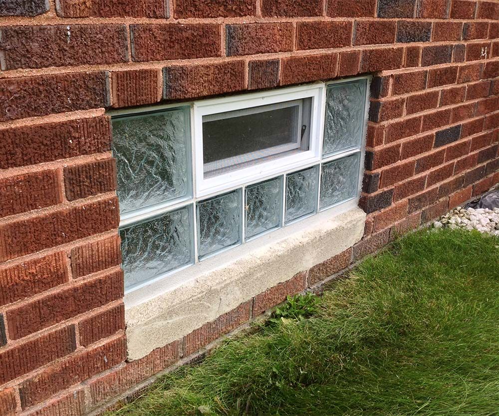 Iceberg pattern glass block window with an air vent Columbus Glass Block division Innovate Building Solutions 
