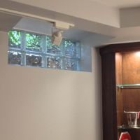 Wave pattern solid glass block window 32 x 16 in a finished basement - Cleveland Glass Block 