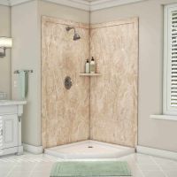 Alaskan ivory corner shower with a shelf 