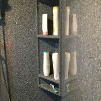 Double corner cultured granite corner caddy with a soap shelf - Innovate Building Solutions