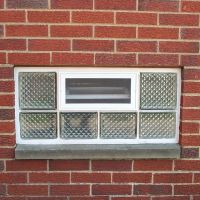 Diamond pattern glass block 32 x 14 mortared window with an air vent - Cleveland Glass Block a division of Innovate Building Solutions 