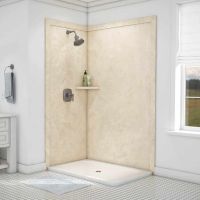 creme travertine elegance 48 x 36 corner shower kit and trim