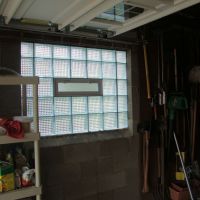 Glass block garage window with a vent in a masonry wall in Columbus Ohio 