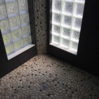 Icescape shower windows in a tile shower for privacy and light - Columbus Glass Block division of Innovate Building Solutions 